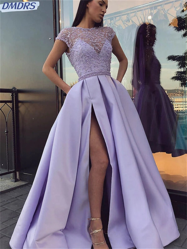 Sexy Side Slit Prom Dress Romantic Backless Bride Gown 2024 Glamorous Satin A-Line Evening Gown Vestidos De Novia