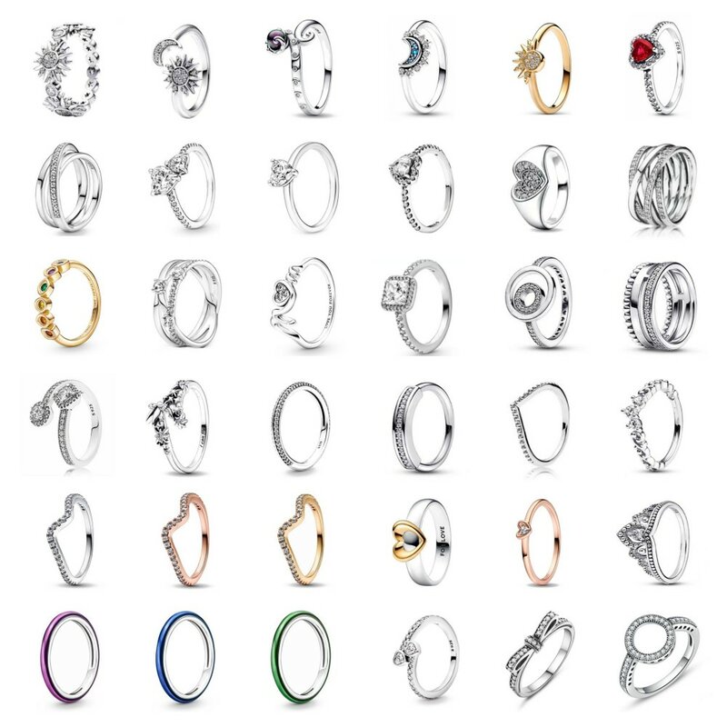 925 Sterling Verzilverde Zon Maan Zonnebloem Hart Ringen Voor Vrouwen Originele Bloem Bruiloft Kristal Luxe Sieraden Accessoires