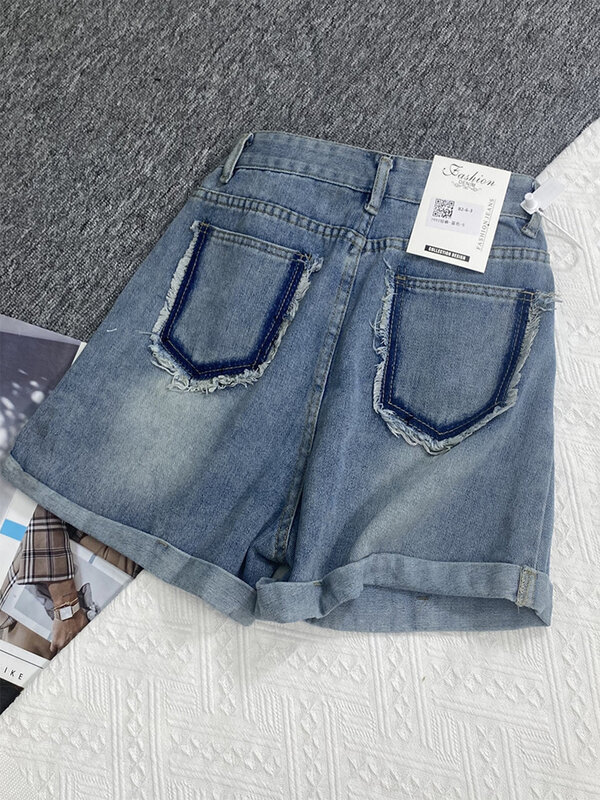 Pantalones cortos vaqueros para mujer, Shorts de cintura alta Y2k, Harajuku coreano, ropa de calle holgada, Retro, línea A, verano, 2000
