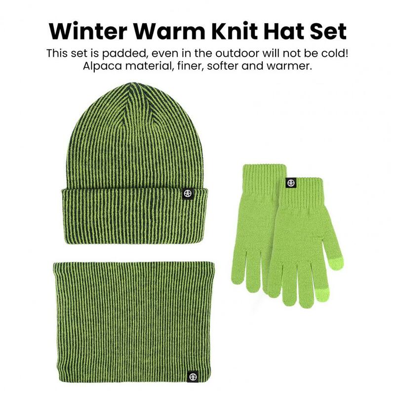 Fleece Hut Schal Handschuhe Set 3-teilige Winter mütze Schal Handschuhe Set für Unisex einfarbig gestreiften dicken warmen elastischen Anti-Rutsch-Hals