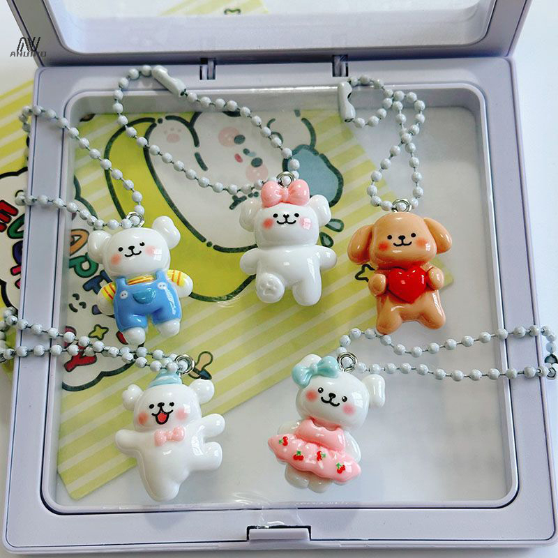 Funny Cute Cartoon Line Puppy Keychain Charm Smiling Dog Resin Bead Chain Keychains Creative Bag Pendants Exquisite Couple Gifts
