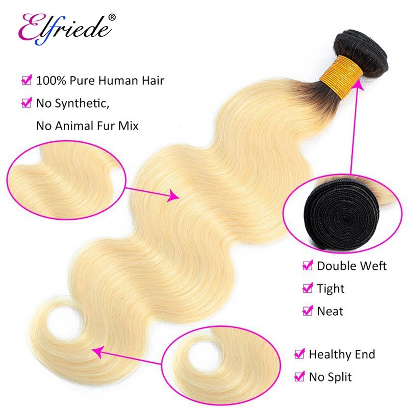Elfriede 1B/613 blond Body Wave wiązki ludzkich włosów 100%, doczepy z ludzkich włosów brazylijski Remy tka 3/4 wiązek ludzkich doczepiane włosy