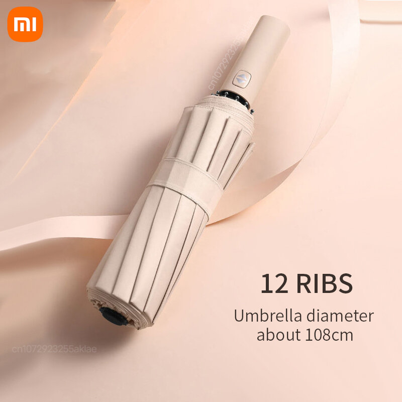 Xiaomi-男性と女性のための自動傘,単色,折りたたみ式,日焼け止め,UV保護,ビジネス,12骨