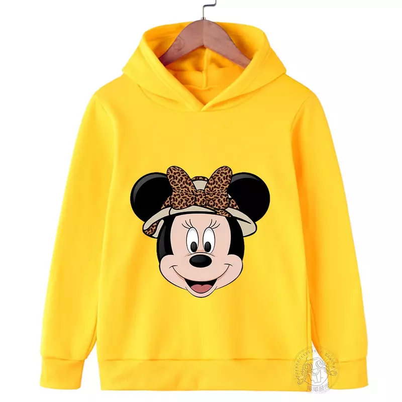 Disney Minnie bluza z kapturem dla dzieci Mickey kreskówka modny nadruk wiosenna jesień dla dzieci odzież sportowa dla chłopców dziewczynki z okrągłym dekoltem na co dzień Graffiti