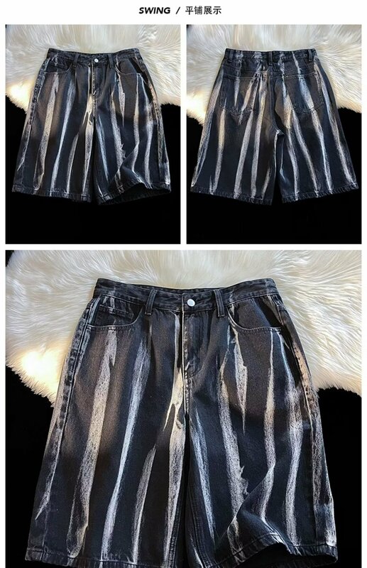 Amerikaanse Retro Tie-Dye Denim Shorts Mannelijke Streetwear Korte Jeans Luxe 2024 Zomer Koreaanse Mode Hiphop Cargo Straight Shorts
