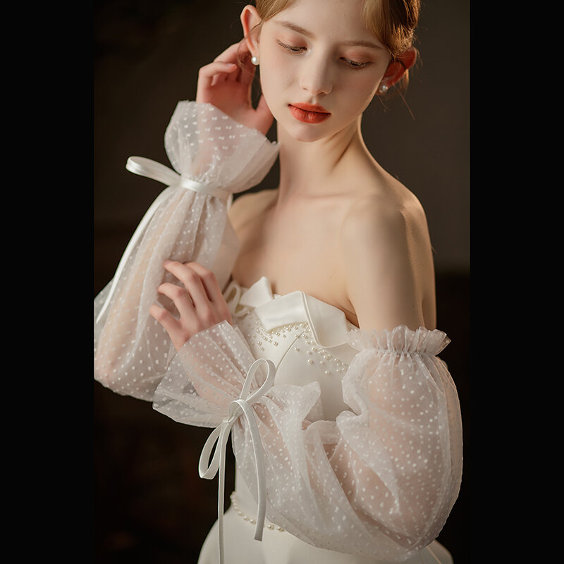 アイボリーのパフィーの袖の手袋,取り外し可能な半袖,結婚式の腕のカバー,ダブルとダブルのアクセサリー,ショルダーの装飾