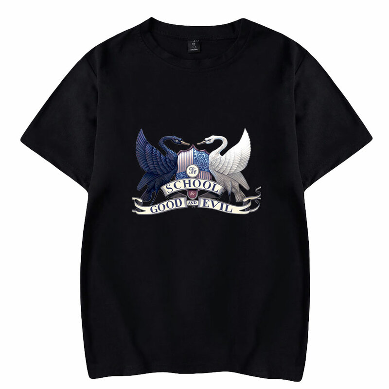 크루넥 반팔 티셔츠 남녀공용, 하라주쿠 스트리트웨어, 패션 의류, 선과 악 영화 학교