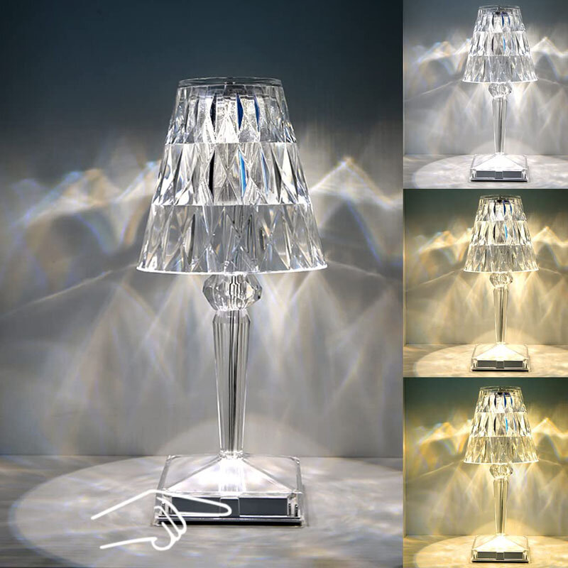 Lámpara de mesa de cristal Rgb, lámpara de escritorio de diamante Led creativa, recargable, con Sensor táctil de mesita de noche, cristal Nórdico