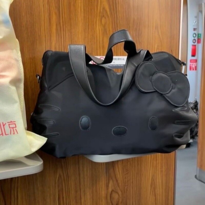 MBTI Black Hello Kitty Tote Bag da donna in Nylon tinta unita borsa a tracolla Casual di grande capacità da viaggio borsa da donna di moda carina