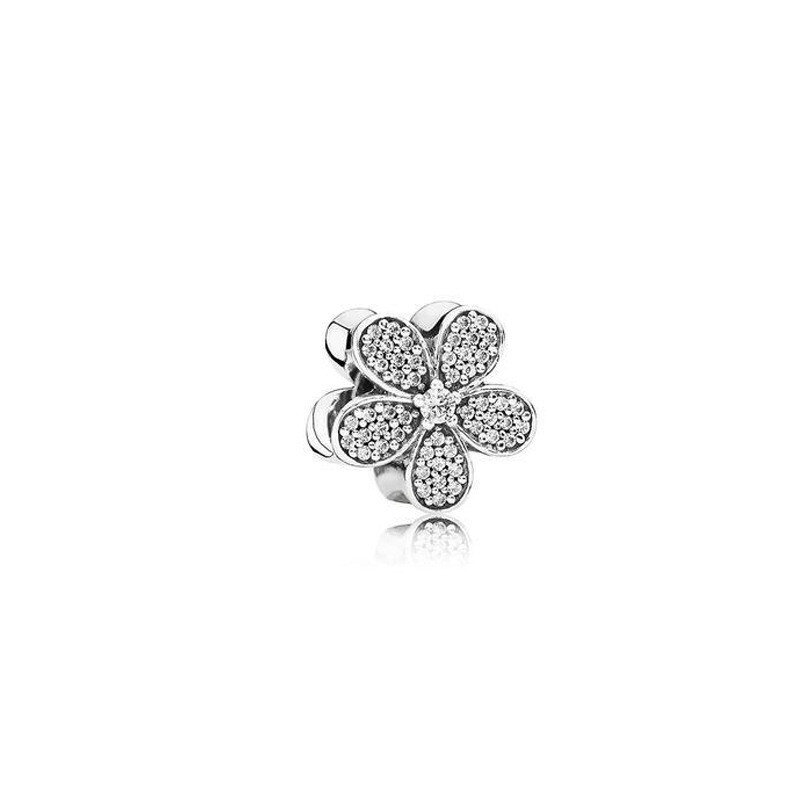 925 pulseira de prata esterlina com zircão completo flores para mulheres, grânulos originais, escavado design, jóias DIY, moda, alta costura