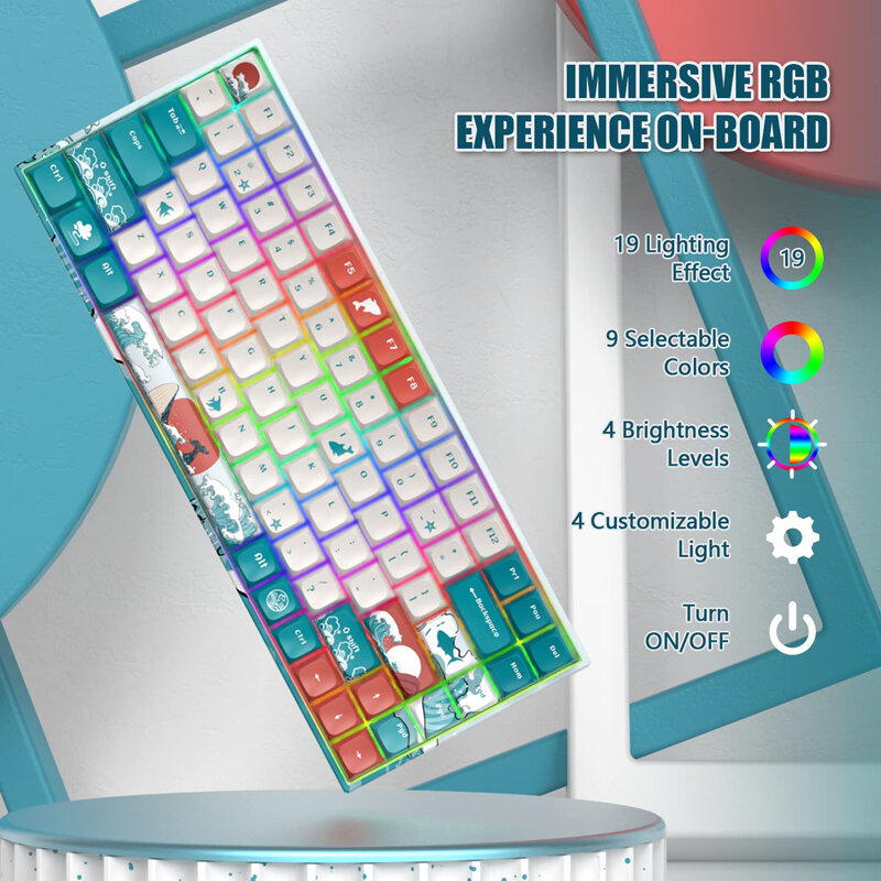 XVX M84 Korallen Meer Drahtlose/Verdrahtete Mechanische Tastatur Heißer Swap Kompakte 84 Tasten Gaming Tastatur RGB Backlit Nach Gateron
