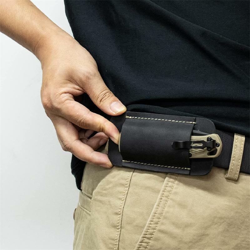 本革の刃とポケットツールのシース,水平折りたたみポケット,屋外ベルトバッグ,ナイフの保管