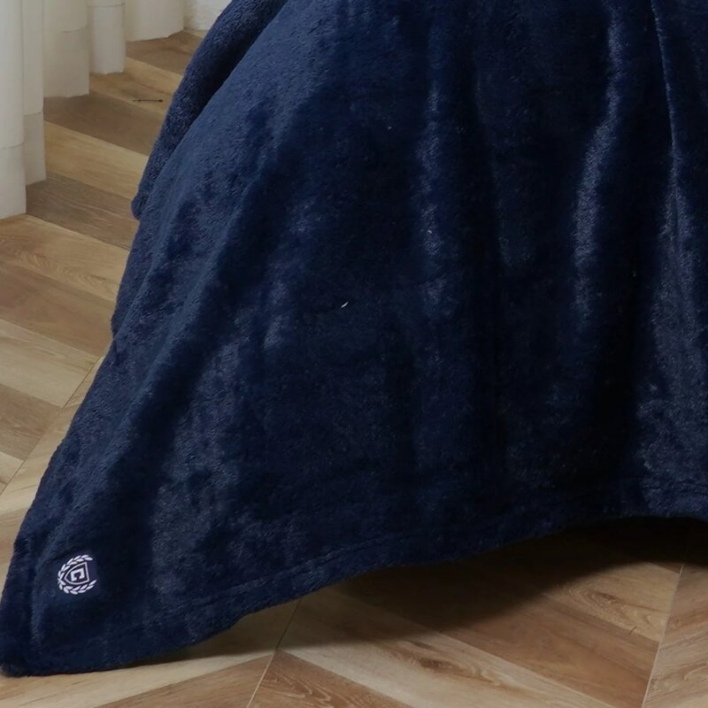 Manta de cama de felpa con piel sintética reversa-King, 90X102, azul