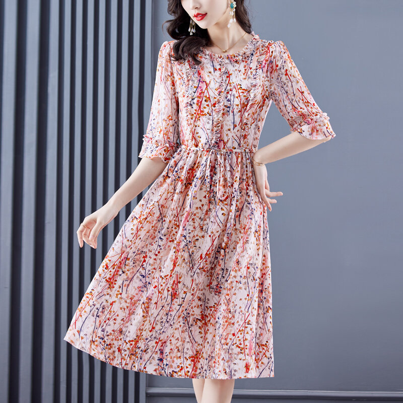 ดอกไม้ฤดูใบไม้ผลิฤดูร้อนผ้าไหมเซ็กซี่ Midi Dress ผู้หญิงเกาหลี Vintage Elegant Dress 2023ใหม่แฟชั่นชุดเดรสบอดี้คอน