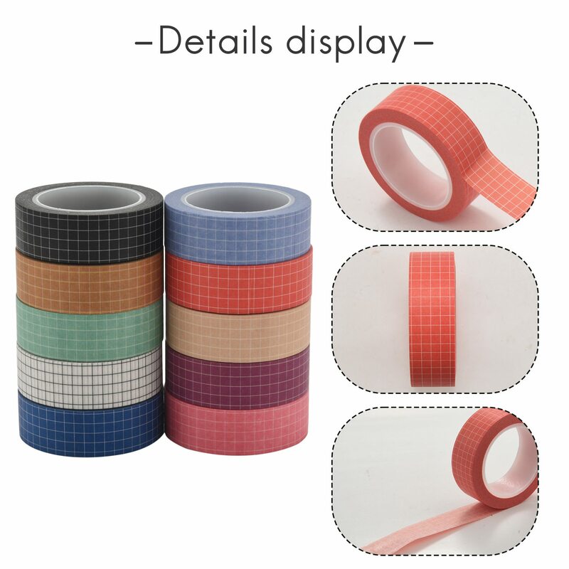 Ruban adhésif Washi coloré, ensemble de plaid simple et pur, autocollant de décoration pour manuel de bricolage, fournitures scolaires et de fête, 10 pièces
