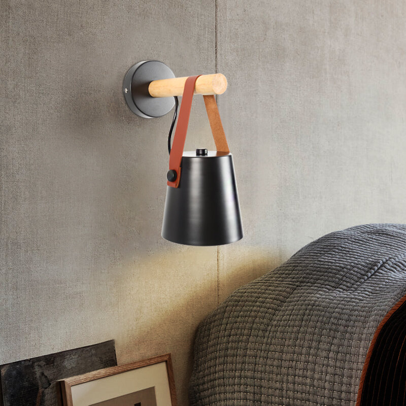 モダンな北欧デザインの木製壁ランプ,屋内照明,有線/無線信号E27,リビングルームやベッドルームに最適