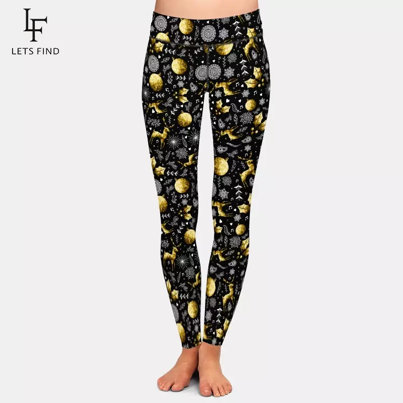 LETSFIND – legging de haute qualité pour femme, pantalon de Fitness en soie imprimé, avec éléments de noël, 2019