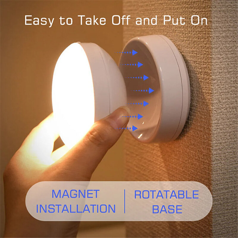 360 Degree Rotating Human Body Sensor Lamp LED Bedside Corridor Staircase Ambient Light Rechargeable Night Light Creative Gift