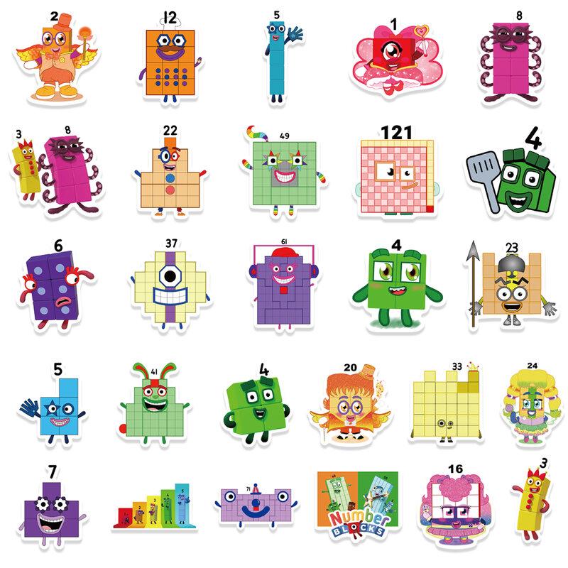 Stiker blok bangunan Angka 52 buah, stiker kartun anak-anak, perlengkapan alat tulis anak-anak, perlengkapan sekolah guru, mainan hadiah