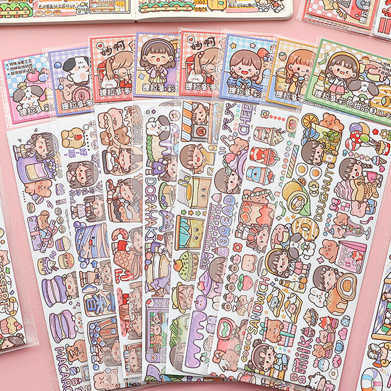 텔라도 크리에이티브 귀여운 만화 소녀 특수 오일 핸드북 및 종이 테이프 장식 스티커, 문구