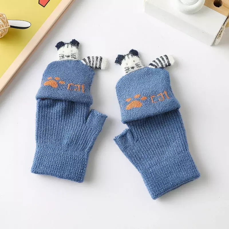 Теплые детские перчатки на полпальца, перчатки с откидной крышкой для студентов для письма 3-8 лет