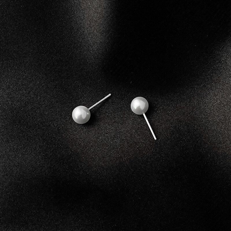 Pendientes de tuerca de perlas redondas de Plata de Ley 925 auténtica para mujer, joyería fina clásica, accesorios geométricos minimalistas