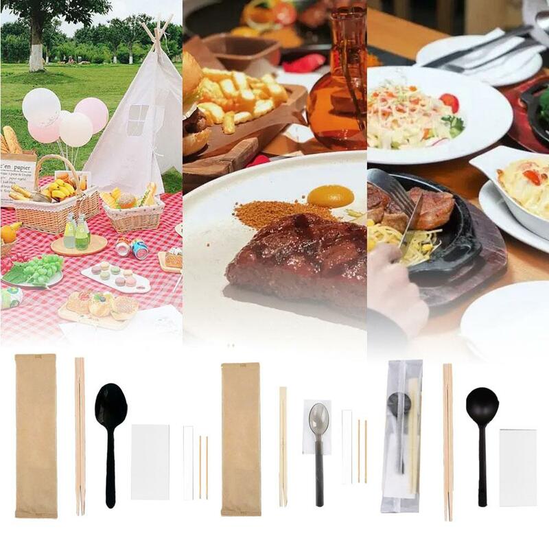 Bacchette di carta Kraft usa e getta Set di quattro pezzi quattro in un Set di combinazione di attività cucchiaio forchetta cibo leggero