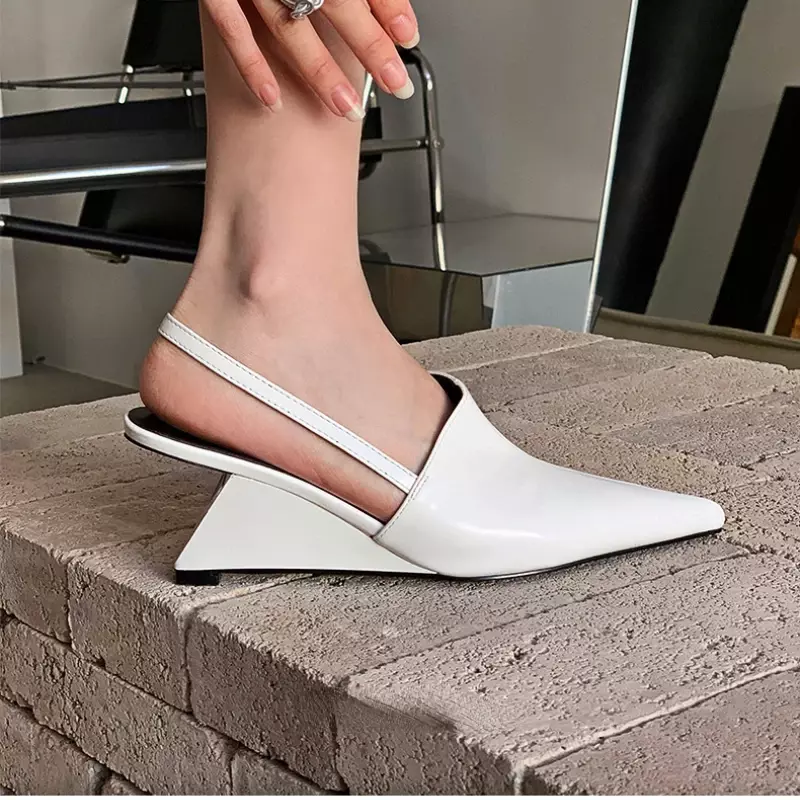 Wedge Strange Style High Heels Women Sexy Pointy Toe Backstrap Sandals Covered Head Design Party Dress Mules Shoes Women Pumps