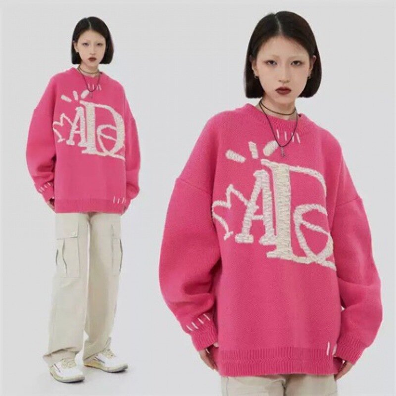 Теплый свитер Madeextreme с американским ретро-алфавитом, мужская и женская Свободная Удобная трикотажная одежда оверсайз
