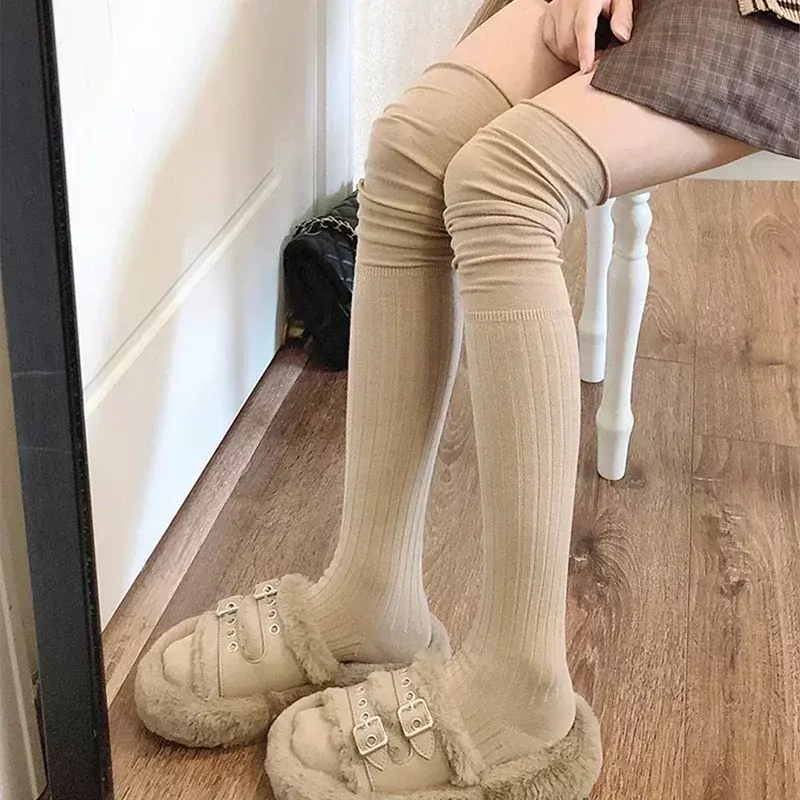 Einfarbige oberschenkel hohe Strümpfe Frauen trendy lässig über dem Knie weibliche lange Socken thermisch warme Baumwolle High Tube Leggings