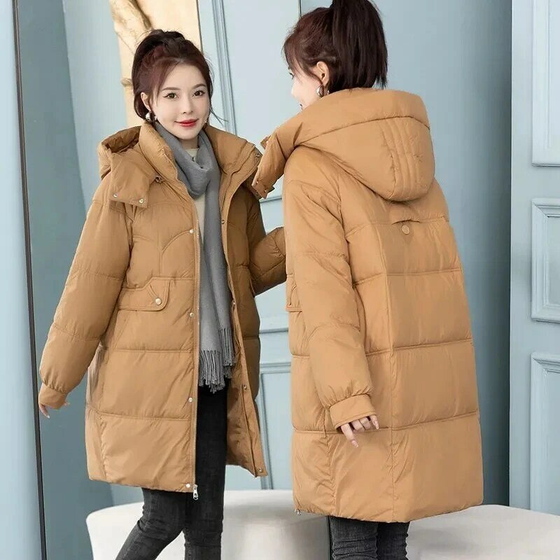 2023 inverno donna giacca con cappuccio cappotti lunghi parka donna piumino di cotone cappotto spesso caldo imbottito antivento Casual giacca a vento 3XL
