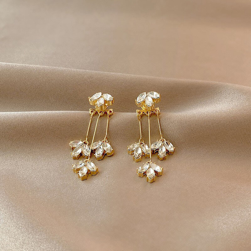 Fashion Tassel Crystal Leaf Dangle Earrings Women Wedding Jewelry Party Accessories Gifts