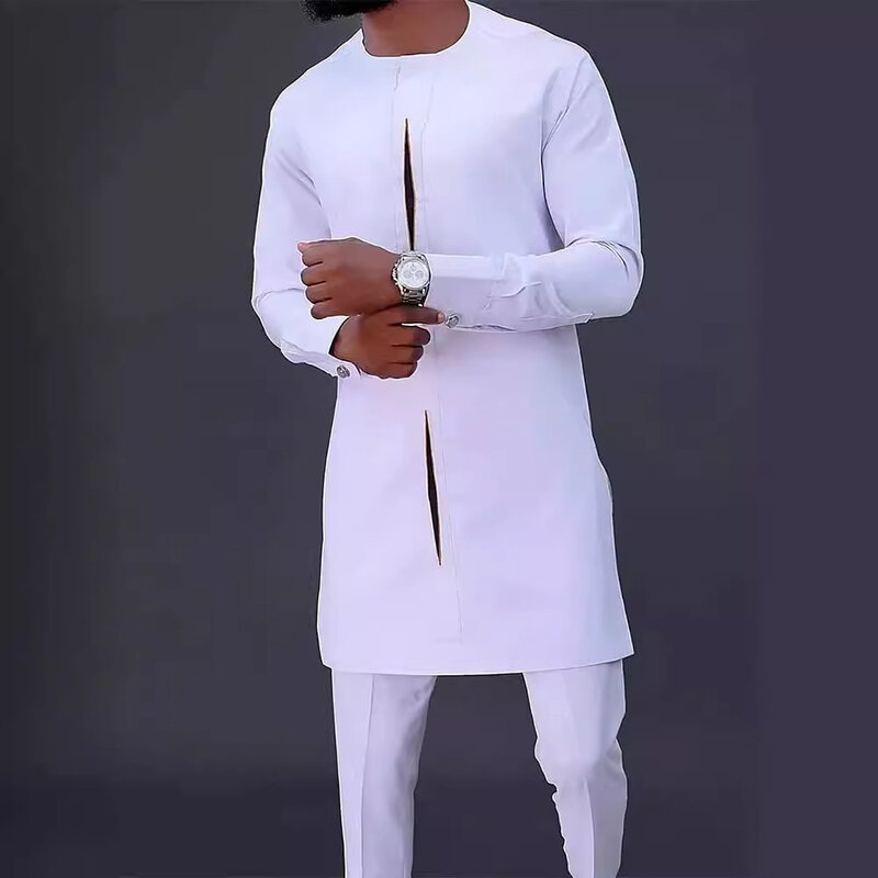 Moda męska luksusowy casual biały nadruk geometryczny dwuczęściowy zestaw