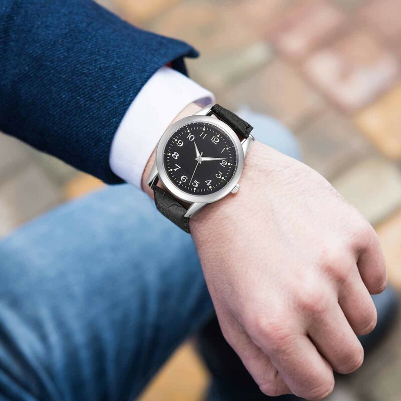 Fashion Casual  Men'S Watches Simple Round Digital Dial Quartz Watch For Men Luminous Leather Band Kol Saati Erkek