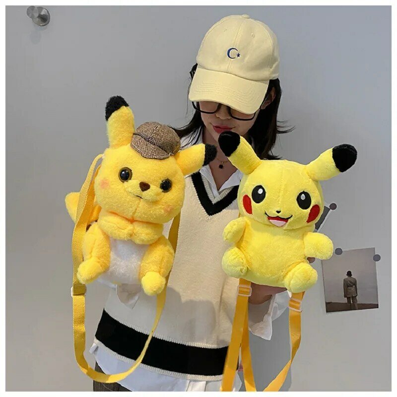 Mochila De de Pokémon Pikachu de 28cm para niñas, bolso de hombro de felpa de dibujos animados, monedero suave, regalos de cumpleaños