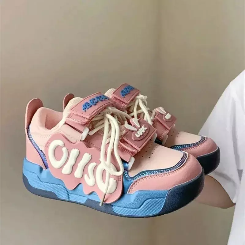 Повседневные кроссовки Y2K в Корейском стиле, розовые винтажные спортивные лоферы, спортивные кроссовки, теннисная обувь, женская обувь на платформе с милым кроликом
