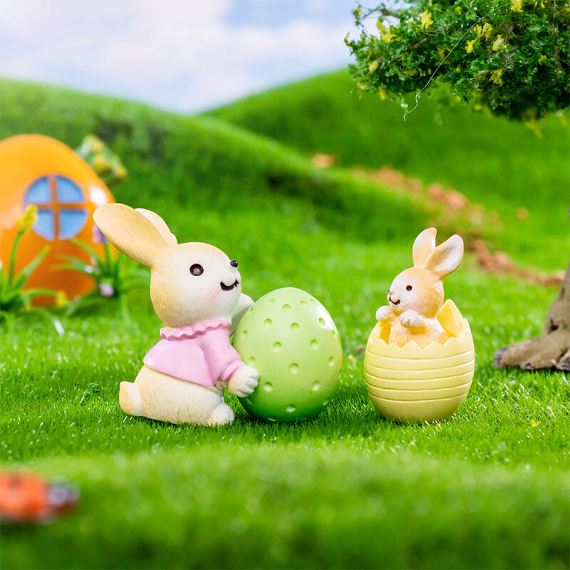 Estatuilla de conejo para decoración del hogar, adornos de escritorio montados en vehículos, juguete en miniatura para casa de muñecas, regalos de Pascua