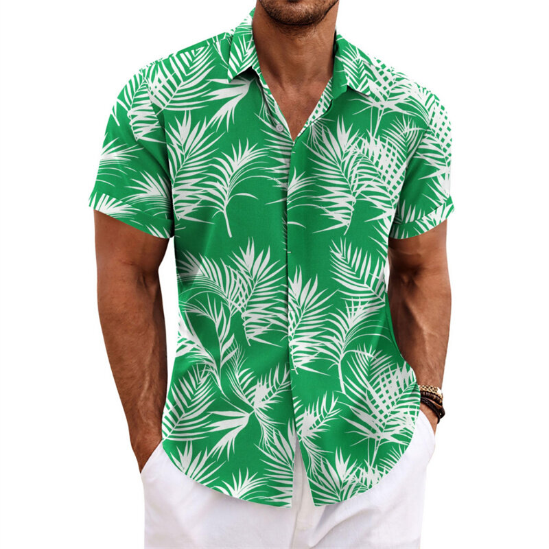 Мужская рубашка 3D с цветочным рисунком, Уличная Повседневная летняя рубашка с отложным воротником и коротким рукавом, модель 2024 из стрейчевой ткани в 4 направления