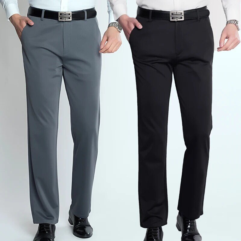 Męskie letnie cienkie, modne garnitur w stylu Business Casual spodnie długie spodnie męskie elastyczny prosty rękaw formalne spodnie Plus rozmiar 28-40
