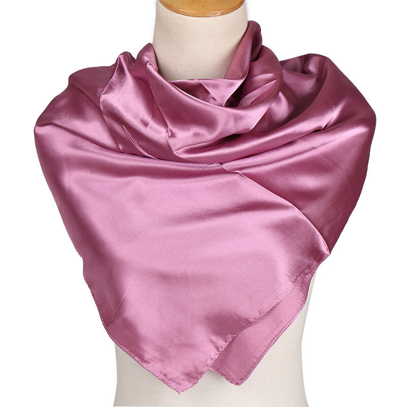 Lenço quadrado monocromático para mulheres, envoltórios de seda falsos, lenço elegante, gravata e cabelo floral para senhoras, cachecol elegante para meninas, 90x90cm