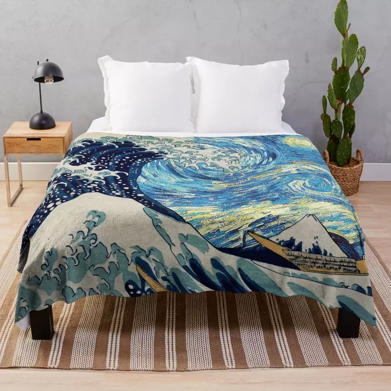 A Great Wave under a Starry Night Throw Blanket for babies christmas gifts Luxury Throw blankets and throws Blankets