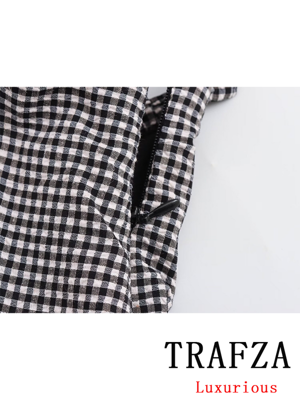TRAFZA-Vestido corto informal a cuadros para mujer, minivestido Sexy sin mangas, Estilo Vintage, a la moda, para verano, 2024