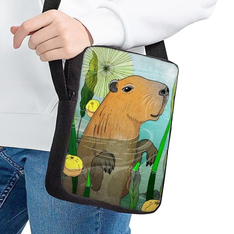Jackherelook-Bolso escolar Capybara de dibujos animados para niños, bolsa de mensajero informal de moda, bolso de hombro de viaje ajustable clásico, bolsa de Almuerzo