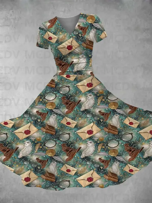 Женское платье макси с 3D-принтом волшебника, сексуальное платье с V-образным вырезом, женские платья