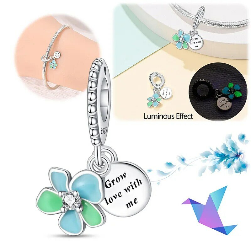 925 Sterling Silver Night Glow Butterfly Letter Flower Charm Fit Charms Pandora Bracelet for Women Beads DIY Jewelry Party Gifts