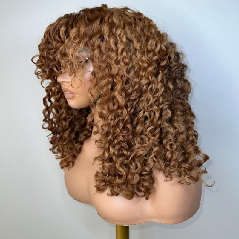 180Density 26 inch Long Ash Blond Kinky Curly Lace Front Wig With Bangs For Black Women BabyHair Preplucked Daily Middle Part