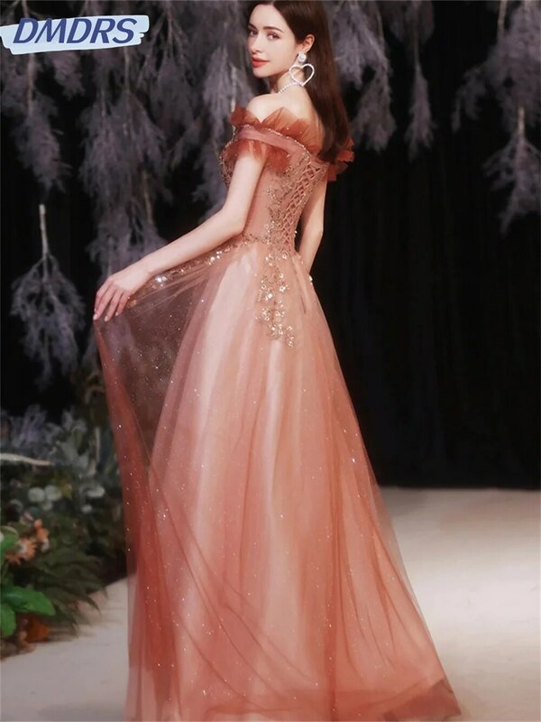 Charming A-Line Prom Dress 2024 Graceful Off-Shoulder Evening Dresses Elegant Chiffon Floor-length Gowns Vestidos De Novia