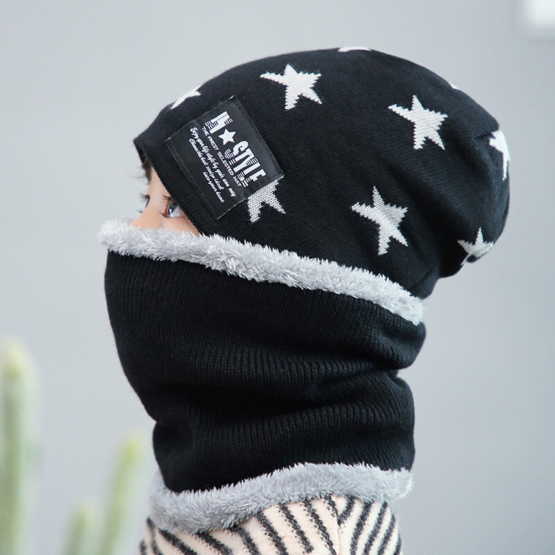 子供のための冬のウールの帽子,ターバン,韓国版,厚くて暖かいニットの帽子,赤ちゃんのためのキャップ,スカーフセット