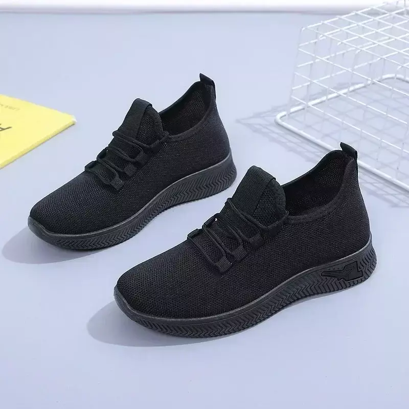 2024 Women's Breathable Anti-Slip Thick Sole New Versatile Autumn Black Casual Jacket Lace-up Solid Color Running Sneakers