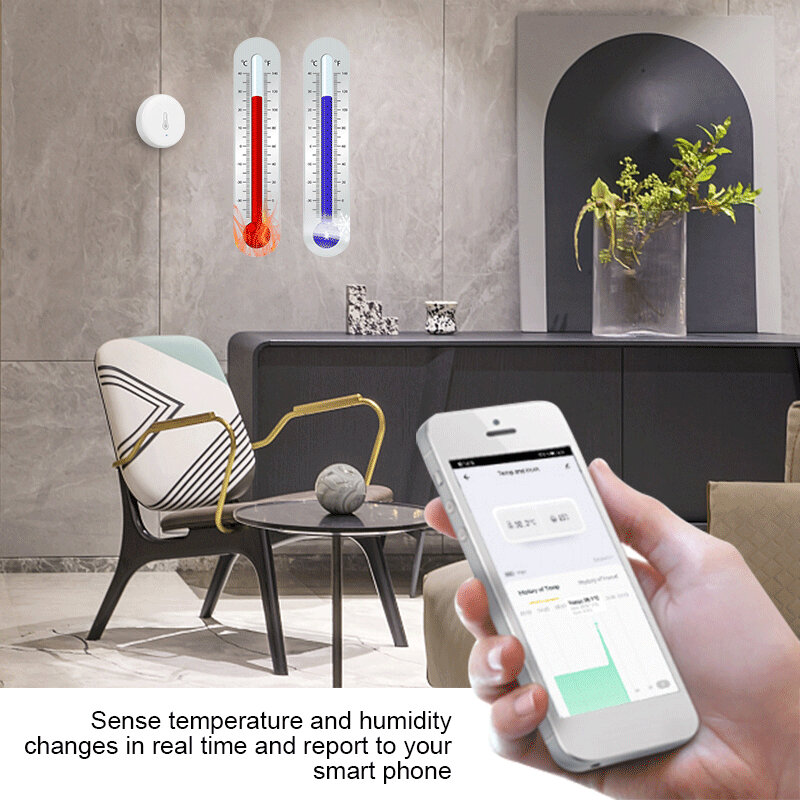 Sensor inteligente de temperatura y humedad, dispositivo de seguridad alimentado por batería, compatible con la aplicación Tuya Smart Life, Alexa
